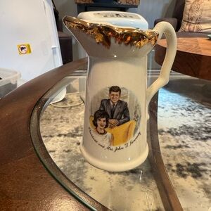 Vintage Ceramic Pitcher with Gold Trim